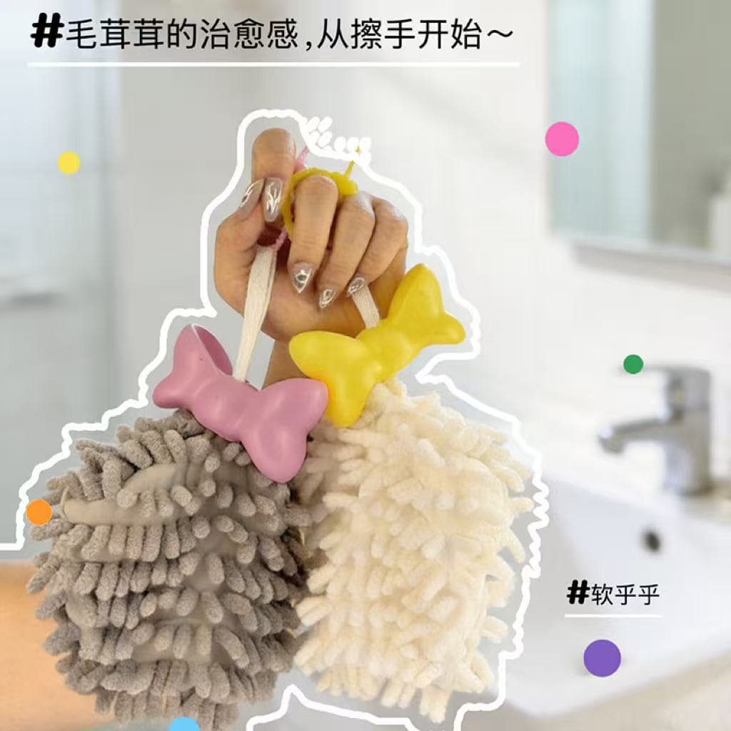 Bow-knot hand towels can be hung, thickened water-absorbent quick-drying towels, kitchen and bathroom cartoon cute children's drying handkerchiefs