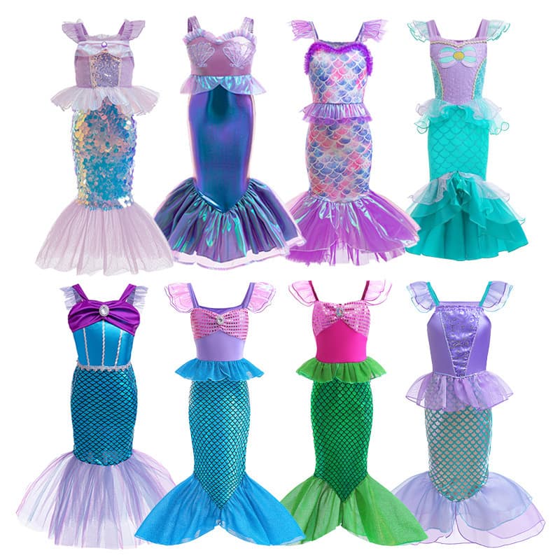 Girls Mermaid Dress Children Baby Fashion New Birthday Princess Dress Fish Tail Performance Costume Long Skirt