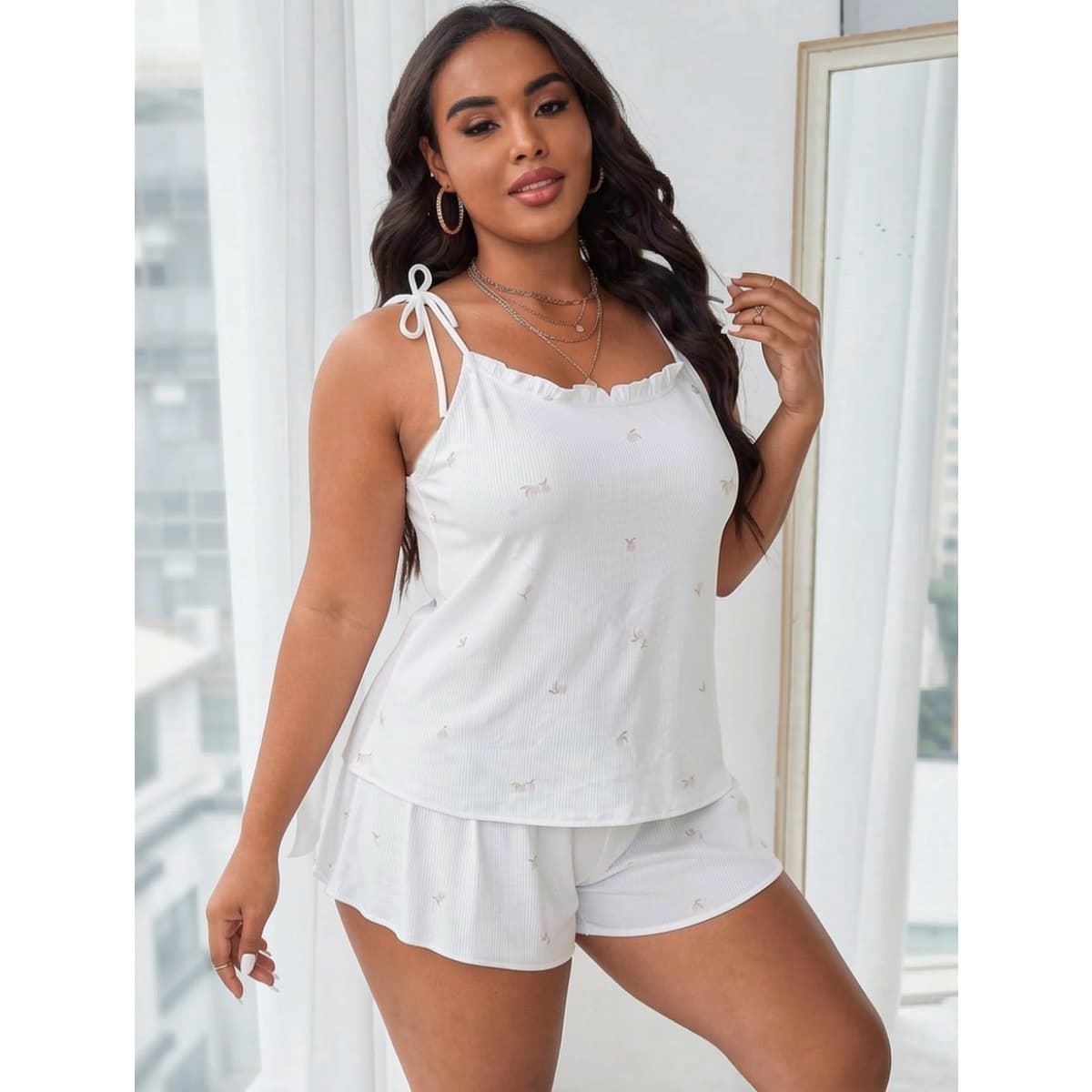 European and American Cross-border Trade Sexy Plus Size Home Camisole Pajama Shorts Set, Amazon Source.