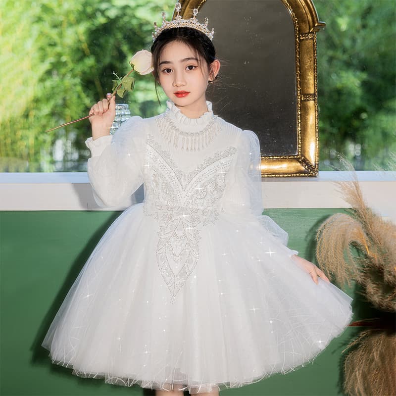 Girls' Formal Dress Light Luxury Niche High-End Piano Performance Children's Wedding Runway Little Girl Birthday Performance Outfit Autumn Winter