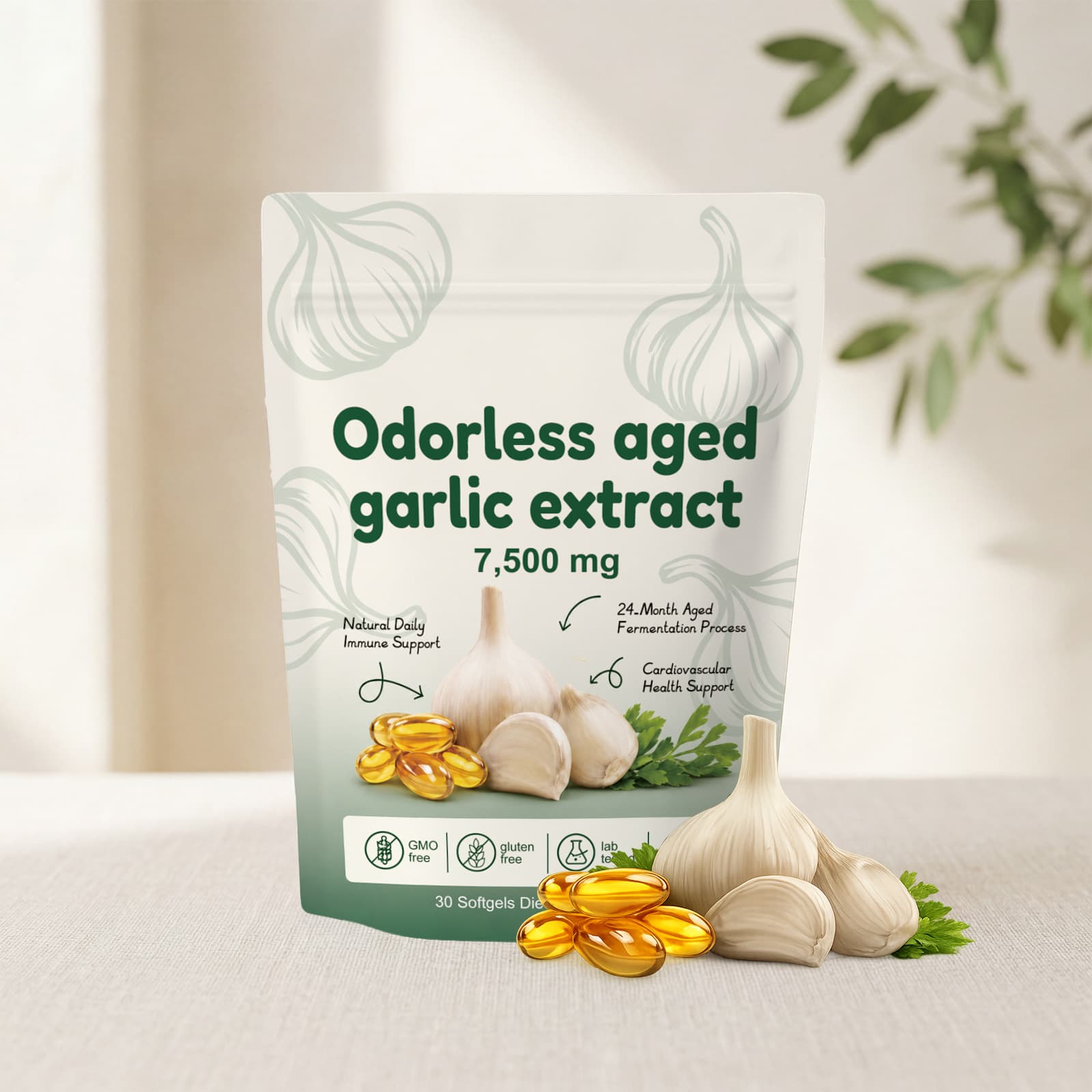 Garlic Vitality Support Capsules Daily Nutritional Dietary Supplement Gentle Formula Convenient Body Care Capsules