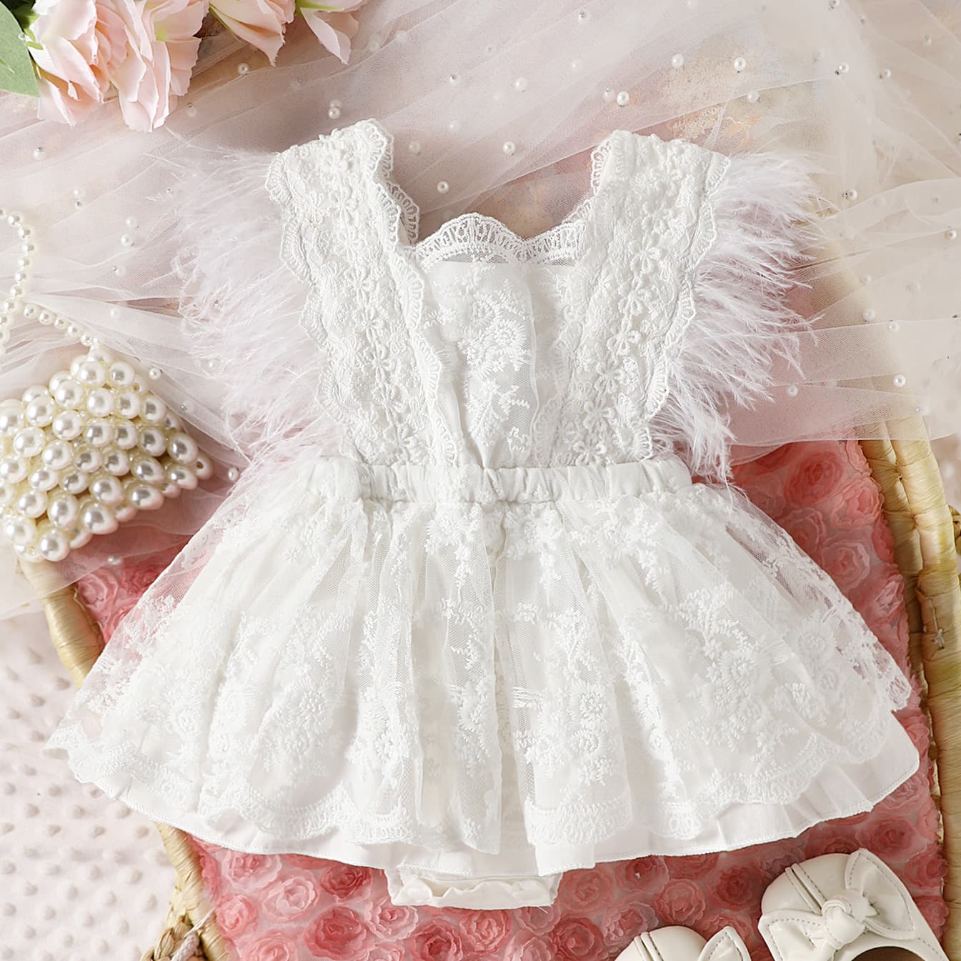 Feather Lace Princess Skirt Children's Dress Spring Autumn Baby Toddler Girls' Harem Outfit Soft Cotton Summer Dress