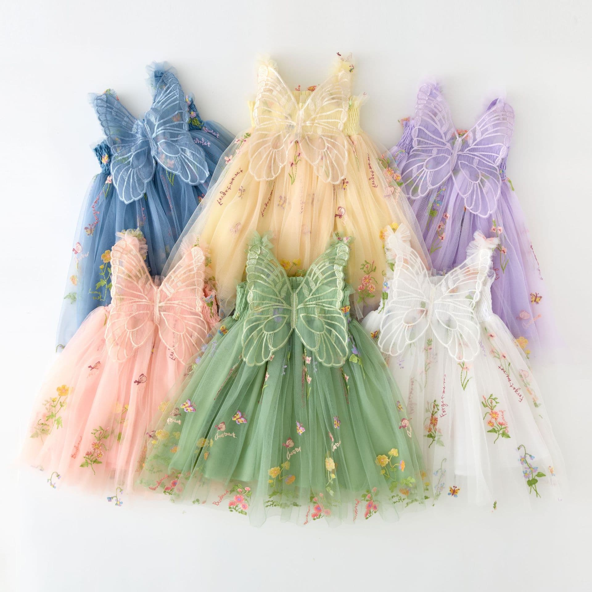 New Children's Dress with Wings, Girls' Performance Photography Dress, Birthday Princess Dress, Embroidered Tulle Skirt