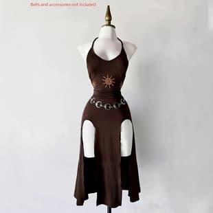 2026 Gothic Style Halter Tie Dress Slim Fit Slit Midi Dress Party Vacation Dress