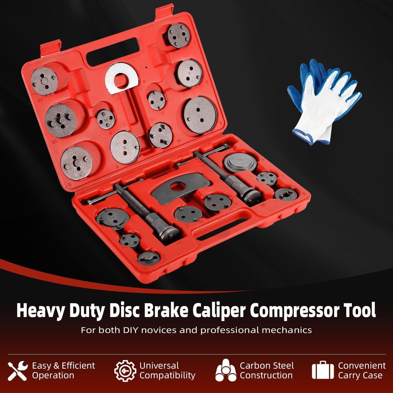Factory 22-Piece Disc Brake Caliper Adjustment Set with Brake Pad Removal Tools and Caliper Reset
