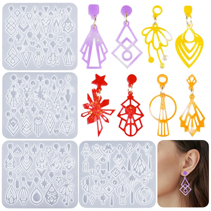 DIY Glue Small Hollow Series Earrings Silicone Mold Retro Geometric Special-Shaped Earrings Pendant Ear Jewelry Mold