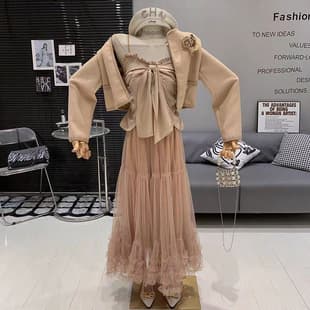 Trendy! All-Season Tulle Skirt Khaki Autumn Winter Long Skirt Slimming Long Skirt