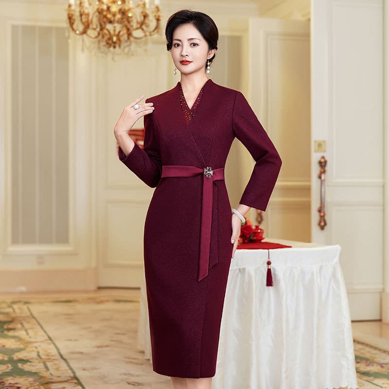 Joyful Mother-in-Law Wedding Banquet Toast Dress 2025 Autumn/Winter New Style Young Mother Banquet Imported Wool Gown Dress