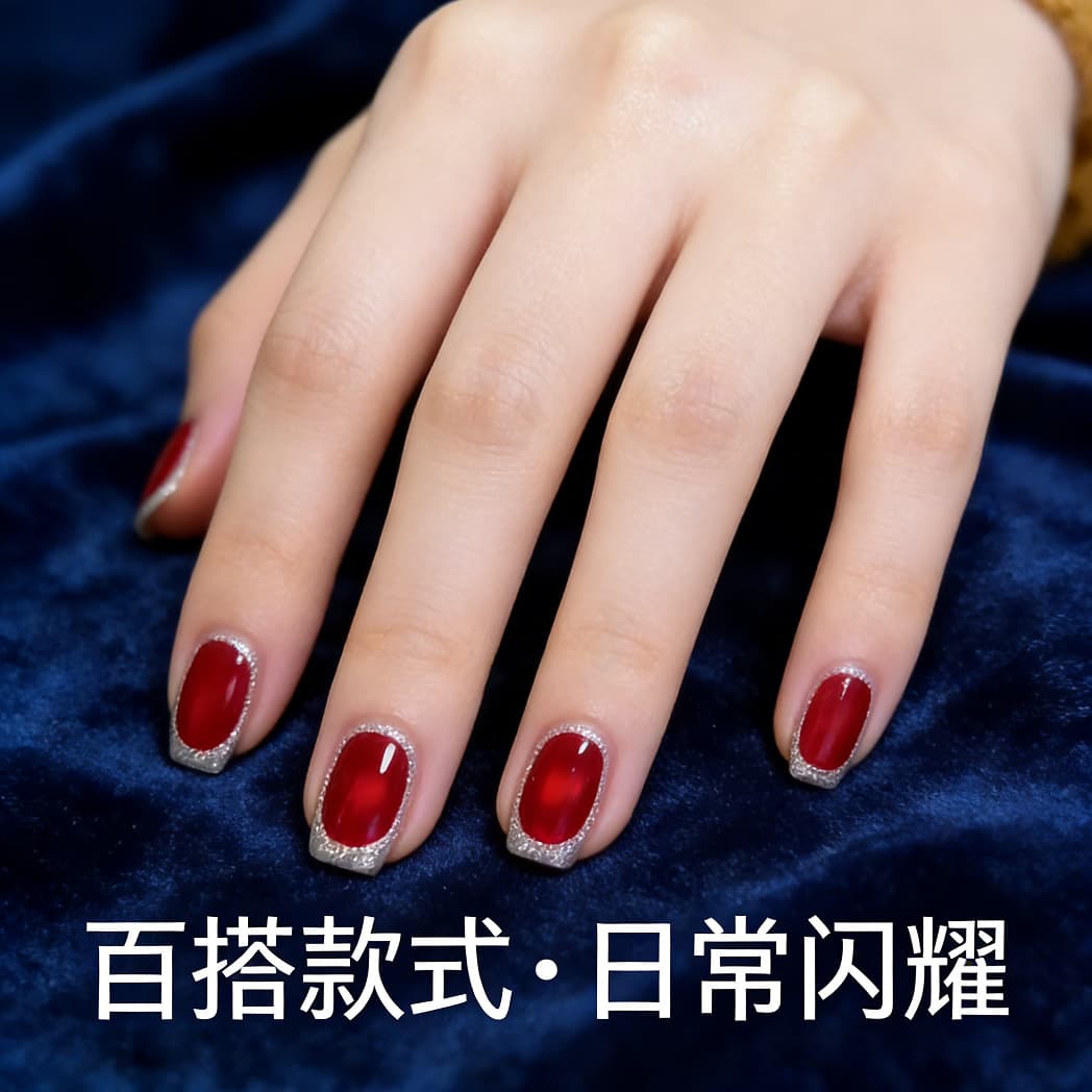 Oxblood Ruby Hand-Painted Cat Eye Nail Color Series New Year Red Glass Bead Fall Winter Skin-Brightening High-End Nail Art Tools