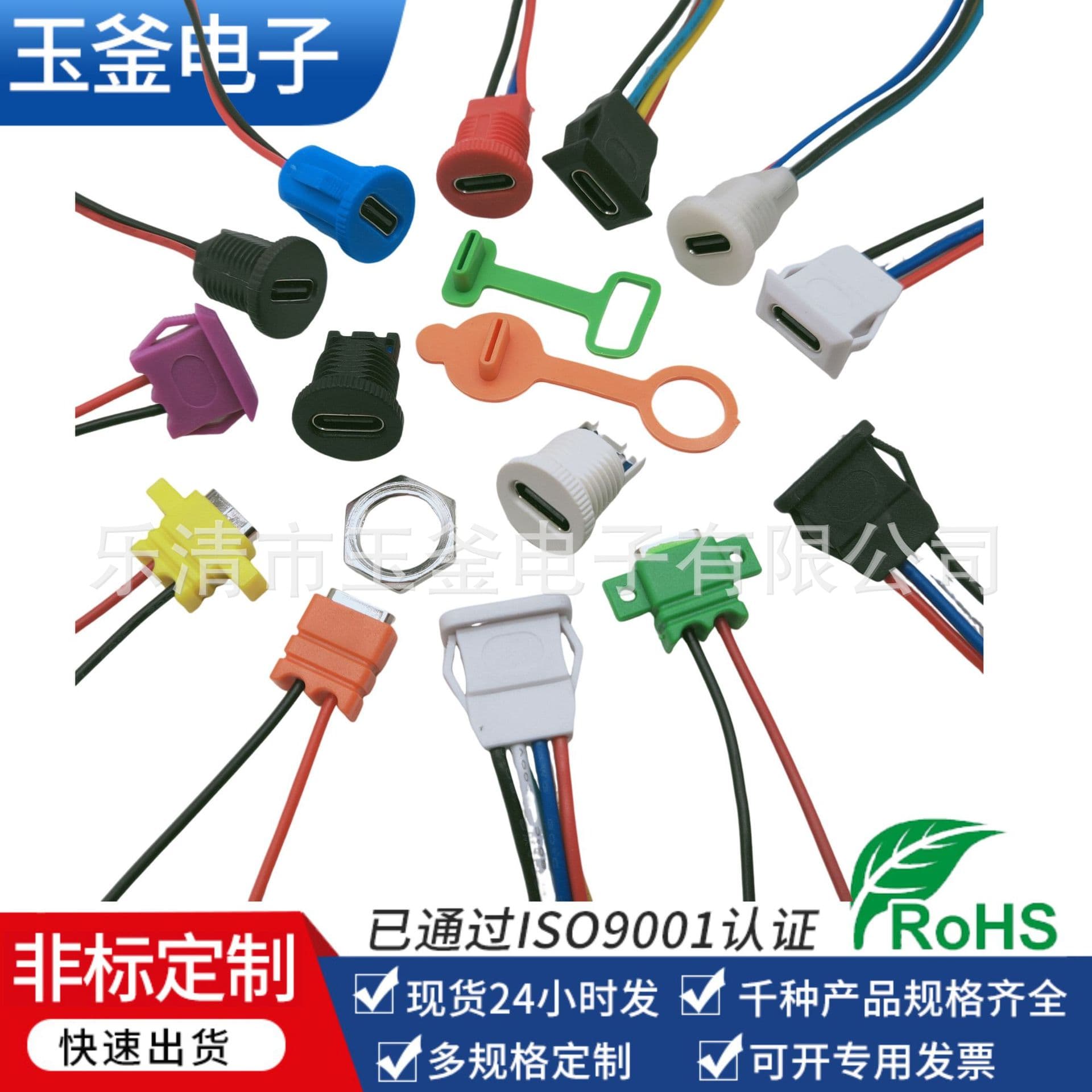 Custom supply of TYPE-C2P waterproof female socket with snap-fit thread locking screws, type-c wired waterproof socket