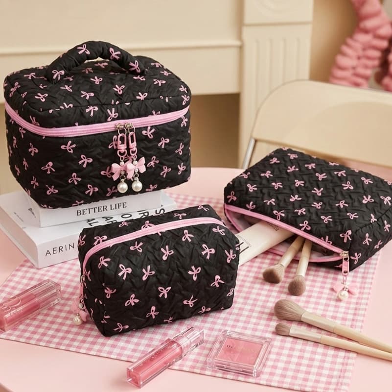 New Cross-Border Bow Cosmetic Bag Large Capacity Clutch Handbag Wash Bag Makeup Organizer Pouch