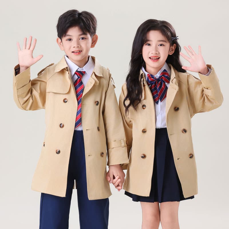 Classic Boy's Trench Coat Mid-Length Girl's Outerwear Spring/Fall Children's Trench Coat British Style Mid-Length Overcoat