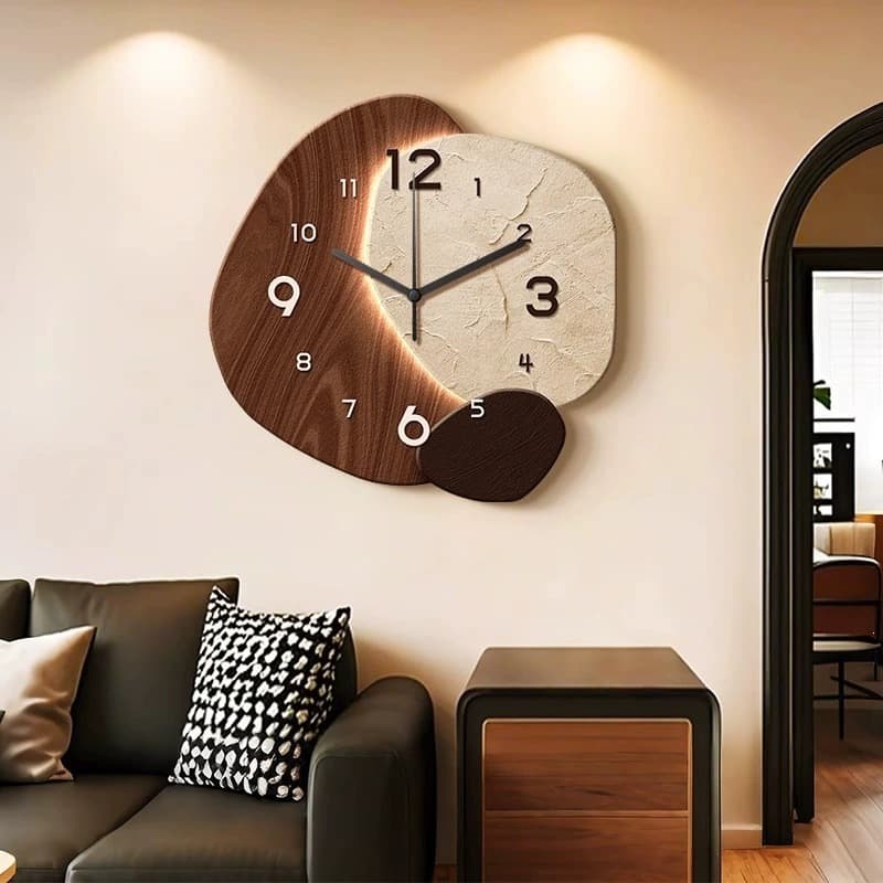 Medieval wind stone running wall clock wall hanging living room decoration painting retro hanging painting clock abstract high-end clock painting