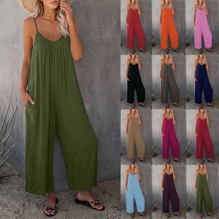 Amazon European American Camisole Jumpsuit Women 2025 Summer New Cross-Border Solid Color Insert Pocket Casual Fashion