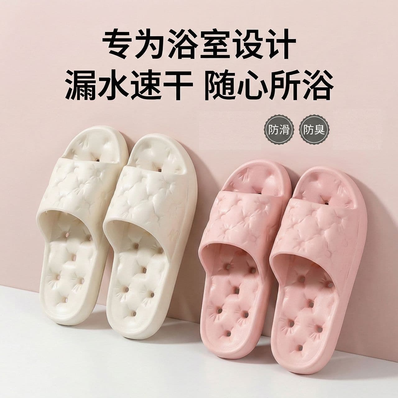 Bathroom Non-Slip Slippers, Special Eva Slippers for Bathing, Non-Smelly Foot-Cooling Slippers for Women, Thick-Soled Slippers, Hollow-Out Water-Draining Slippers