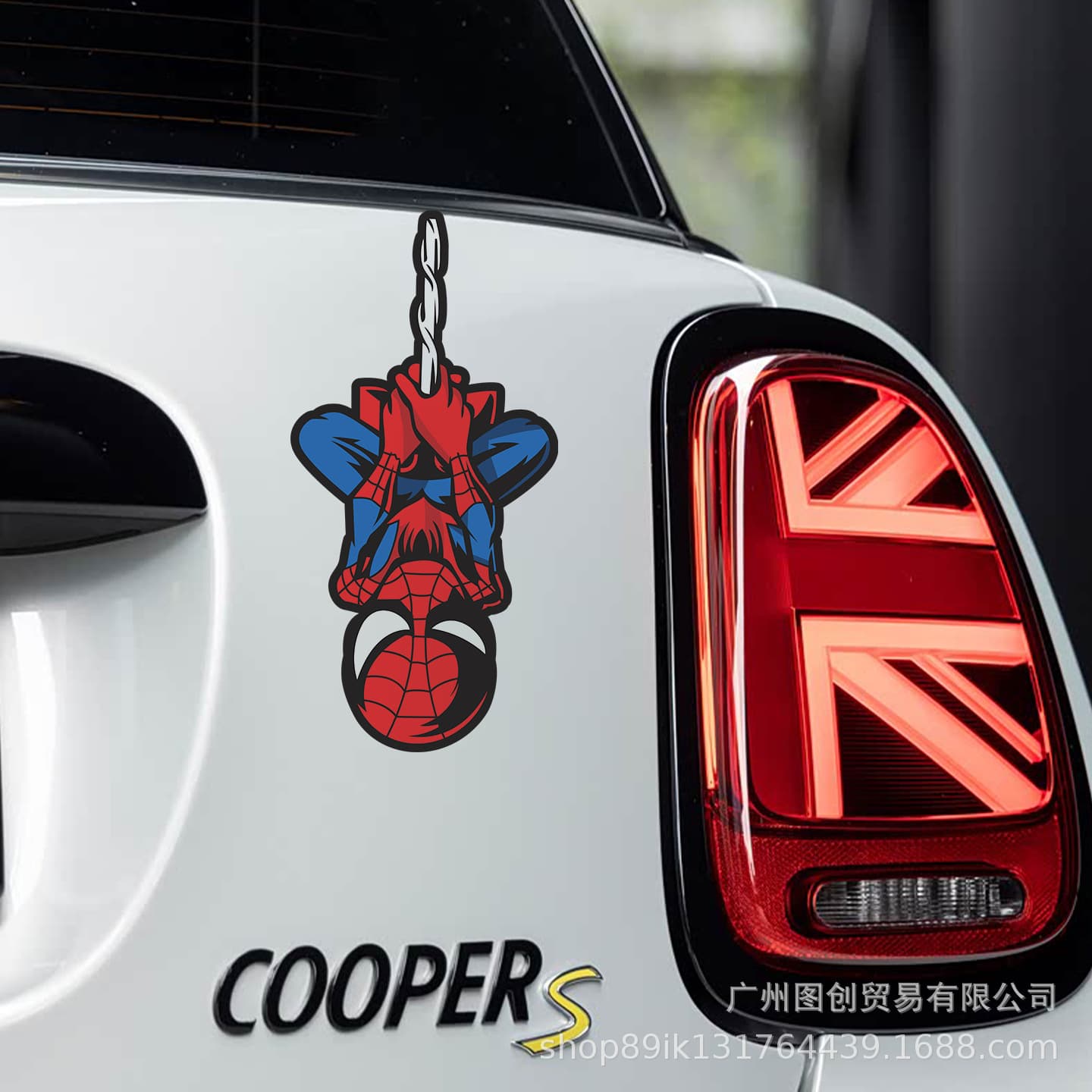 Marvel Spider-Man Hanging Upside Down Car Sticker, Creative Decal for Electric Motorcycle, Glass Window, Scratch-Covering Rear Decoration