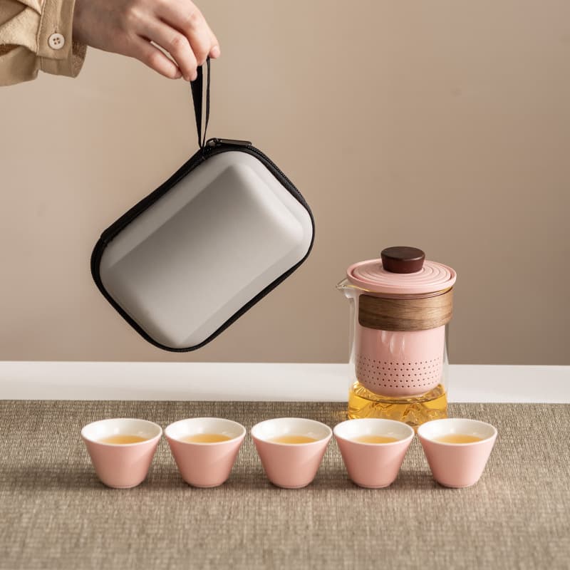 Premium Travel Tea Set Portable Anti-Scald Handle Glass Teapot Quick Cup Kung Fu Tea Gift Business Present