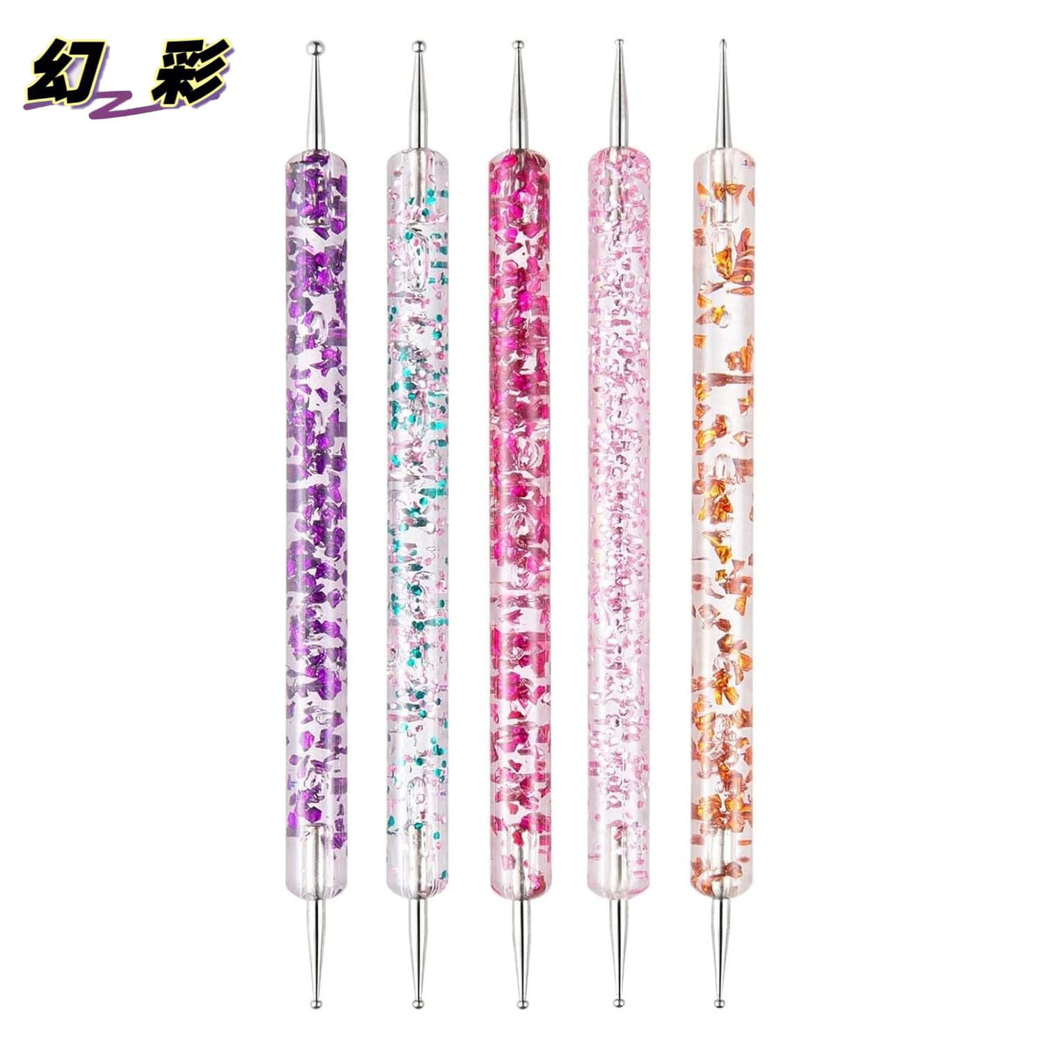 Cross-border Glitter Nail Art Pen 5-Piece Set Dual-Ended Rhinestone Pick Pen Dual-Purpose Dotting Needle Dotting Bead Burr-Free Nail Tool