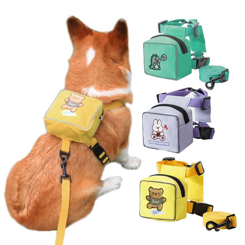 Adjustable Pet Leash Cat Dog Harness Snack Backpack Chest Strap Pet Supplies Polyester Material Extendable Traction Rope