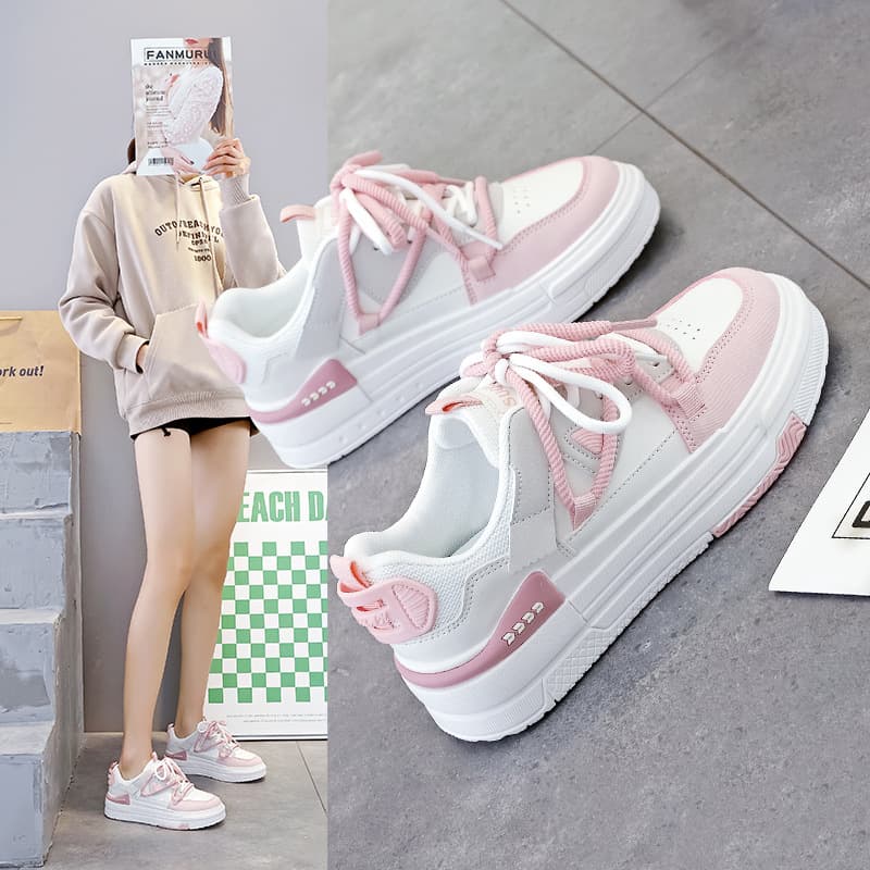 Women's White Shoes 2026 New Spring Chunky Sole Casual Sneakers Soft Comfortable Versatile Student K1316