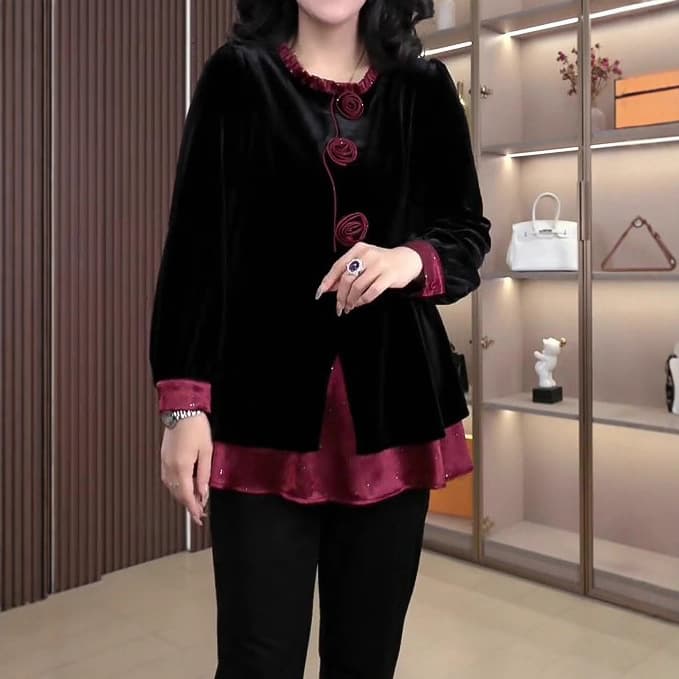 2025 Autumn and Winter New Arrival High-End Light Luxury Noblewoman Plus-Size Mother Heavy-Duty Hand Embroidery High-End Long-Sleeve Blouse Women's Clothing