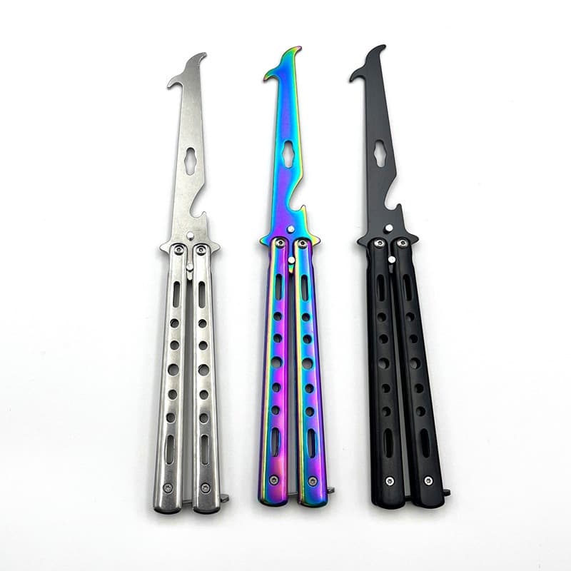 All-Steel Multifunctional Butterfly Knife Trainer Unsharpened Folding Practice Knife Fancy Portable Bottle Opener Stone Remover