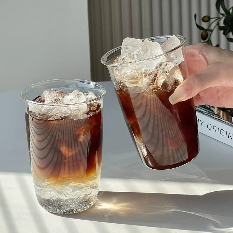 Flared Rim Cold Drink Cup, Simple Water Glass, High-Temperature Resistant Glass Cup, Cold Brew Latte Iced Americano Coffee Cup for Coffee Shops