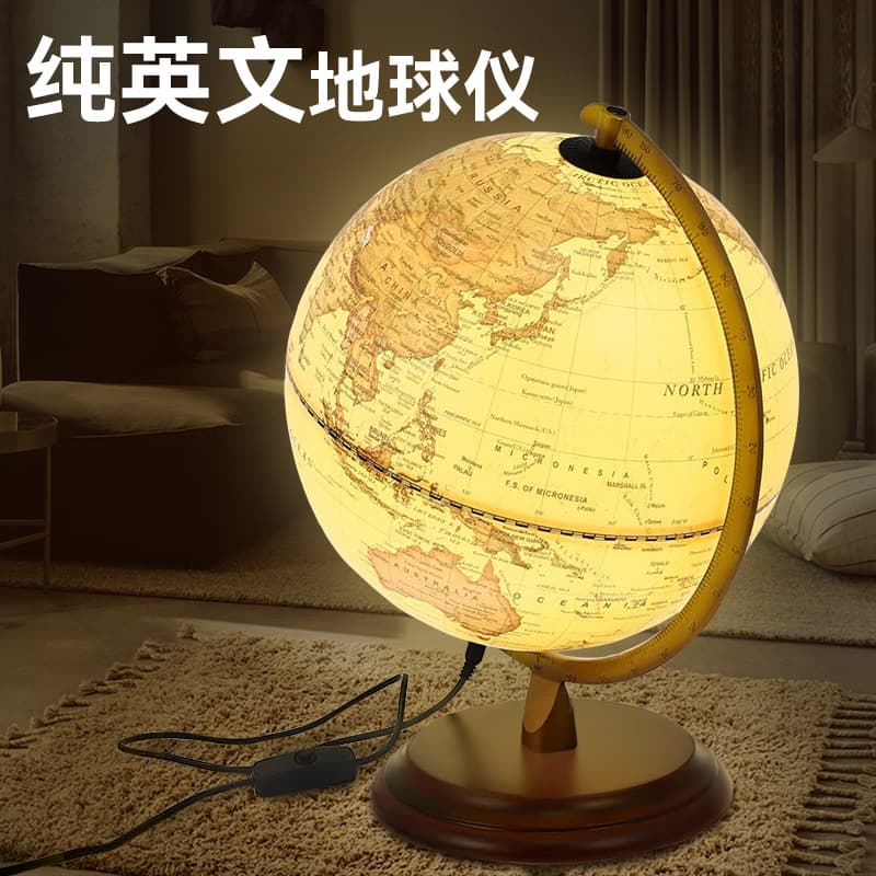 All-English Globe Cross-border Trade Hot Item Vintage Antique Style Illuminated Decorative Globe European and American Retro English Globe