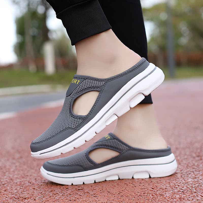 2025 Amazon Korean Version Large Size Casual Shoes Half-Slip Women's Shoes Men's Thick-Soled Slip-On Sandals Mesh Half-Slipper