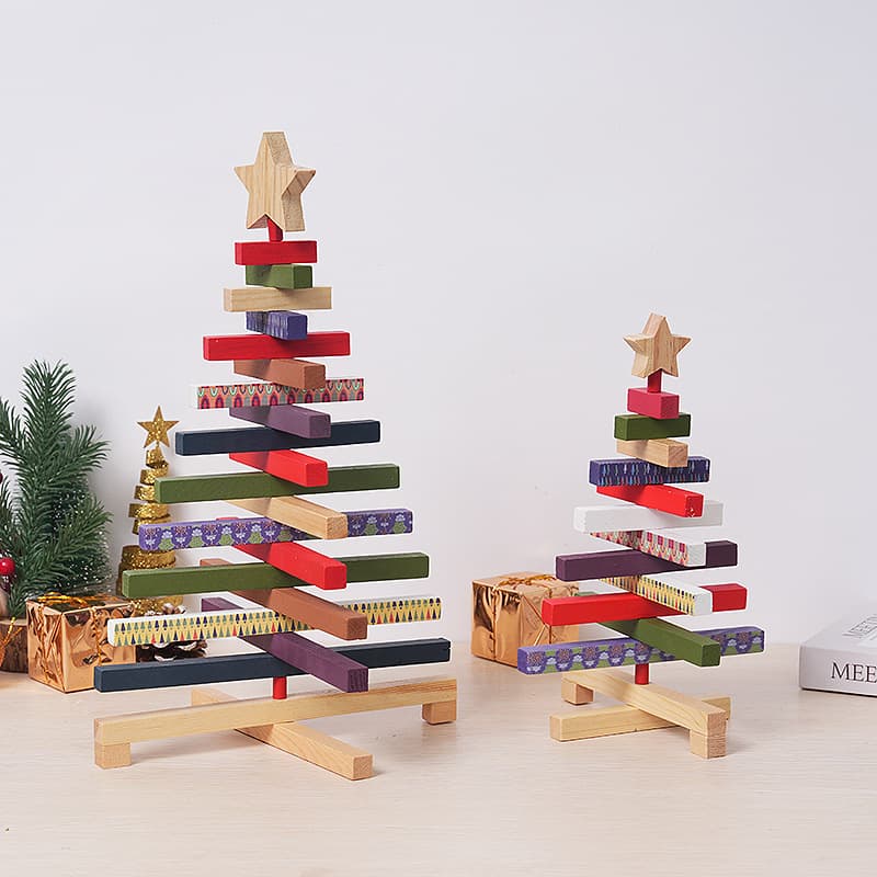 Creative Rotating Wooden Christmas Tree Blocks Decorations Desktop Holiday Ornaments Festive Season Room Decor Accents