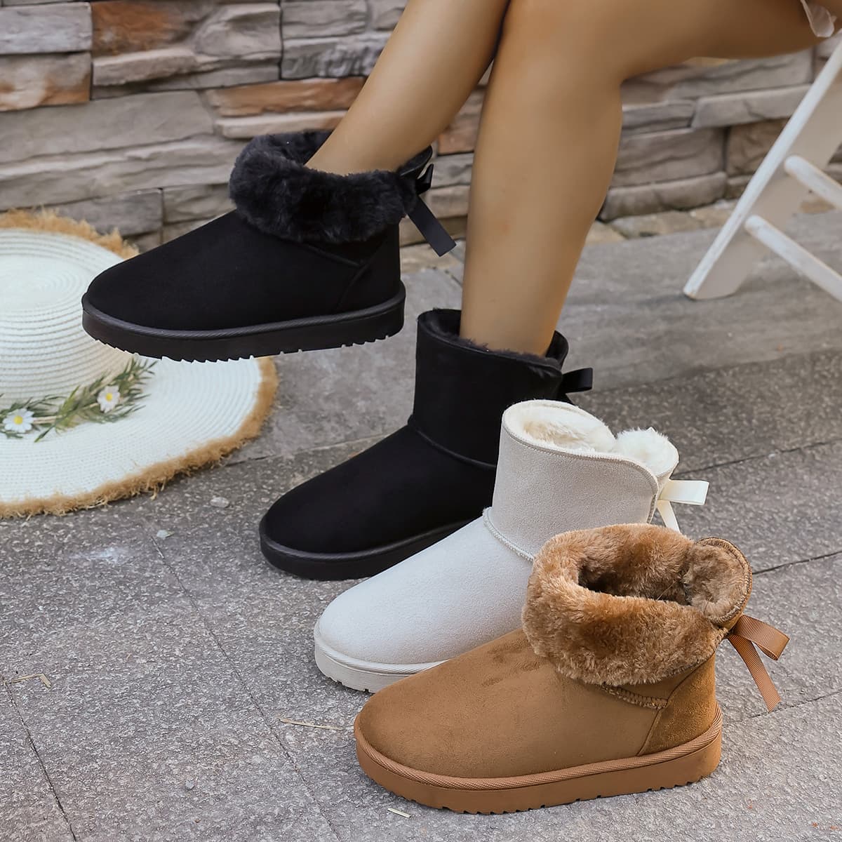 Cross-border Trade Plus Size Snow Boots Women 2026 Winter New Round Toe Fleece Lined Warm Casual Flat Short Cotton Boots