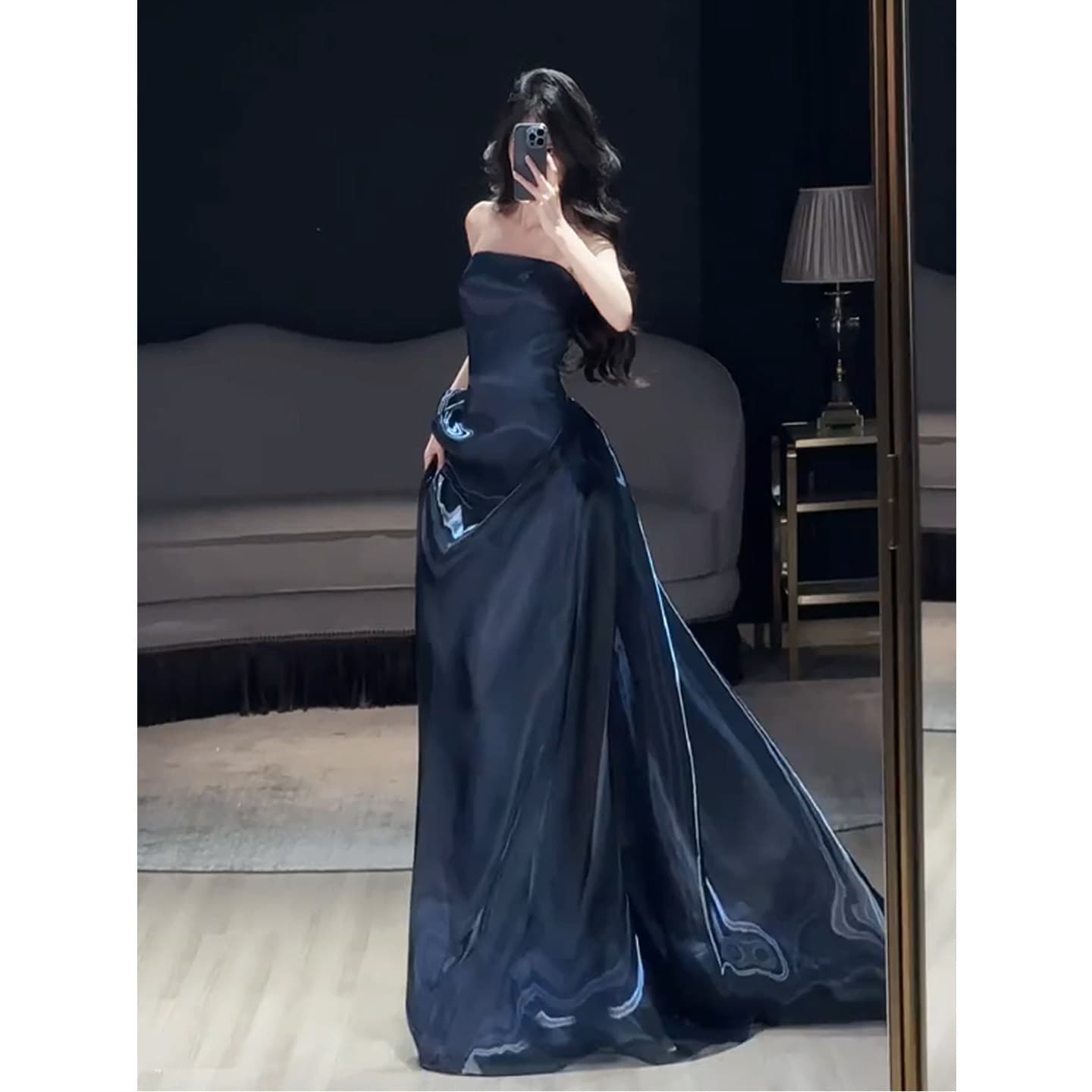 High-end Light Luxury French Strapless Train Dress for Evening Gown, Student Birthday Banquet, Coming-of-Age Ceremony, Host, and Wedding