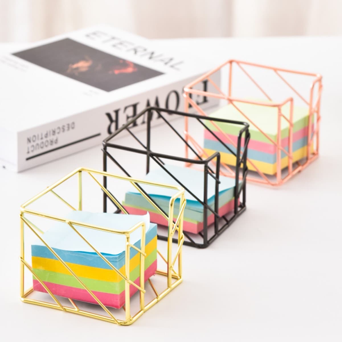 Geometric square wrought iron electroplated pen holder, office supplies, creative metal pen holder storage box, available on Amazon cross-border e-commerce platforms.