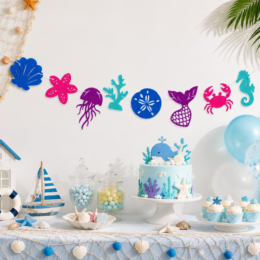 Ocean Theme Bunting Banner, Underwater World, Kids Birthday Party Supplies, Mermaid Sea Animals Background Wall