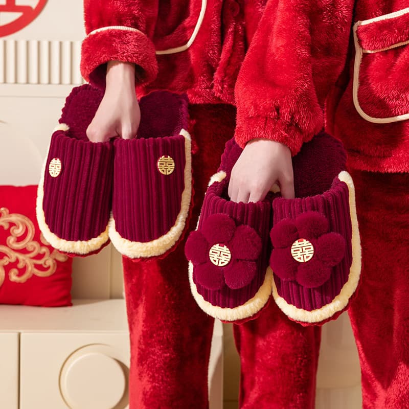 Wedding Slippers, Premium Newlyweds, Bride and Groom, Dowry, Festive Red Pair, Autumn/Winter Light Luxury Wedding