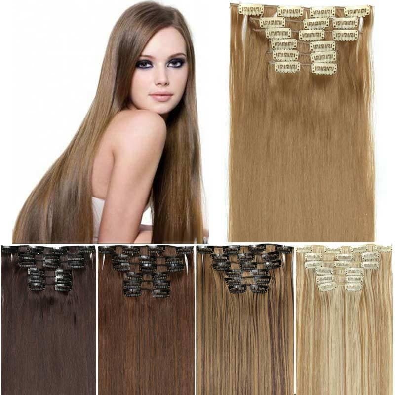 16-Clip Hair Extension Set, Seamless Clip-In Hair Topper, One-Piece Long Straight Hair for Volume, 6-Piece Set with Clips, Wigs