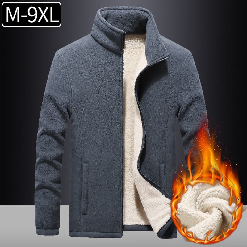 Lamb Velvet Thickened Outdoor Fleece Sweatshirt Men's Winter Coat with Zipper Long Sleeve Casual Solid Color Straight Fit