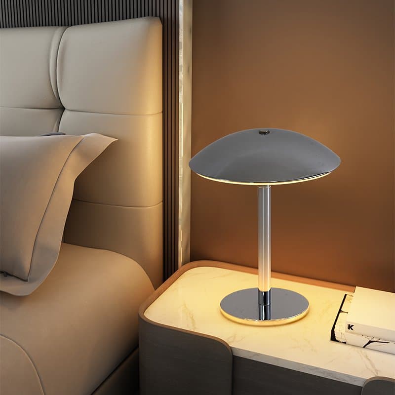 Modern minimalist Italian style bedroom with touch-adjustable bedside lamp, desk, and living room; stylish designer decorative table.