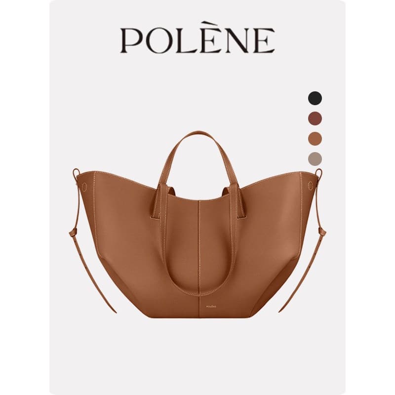 Polene Wing Tote Bag Women Large Capacity Commuter Shoulder Bag Hand Carry Genuine Leather Stitching