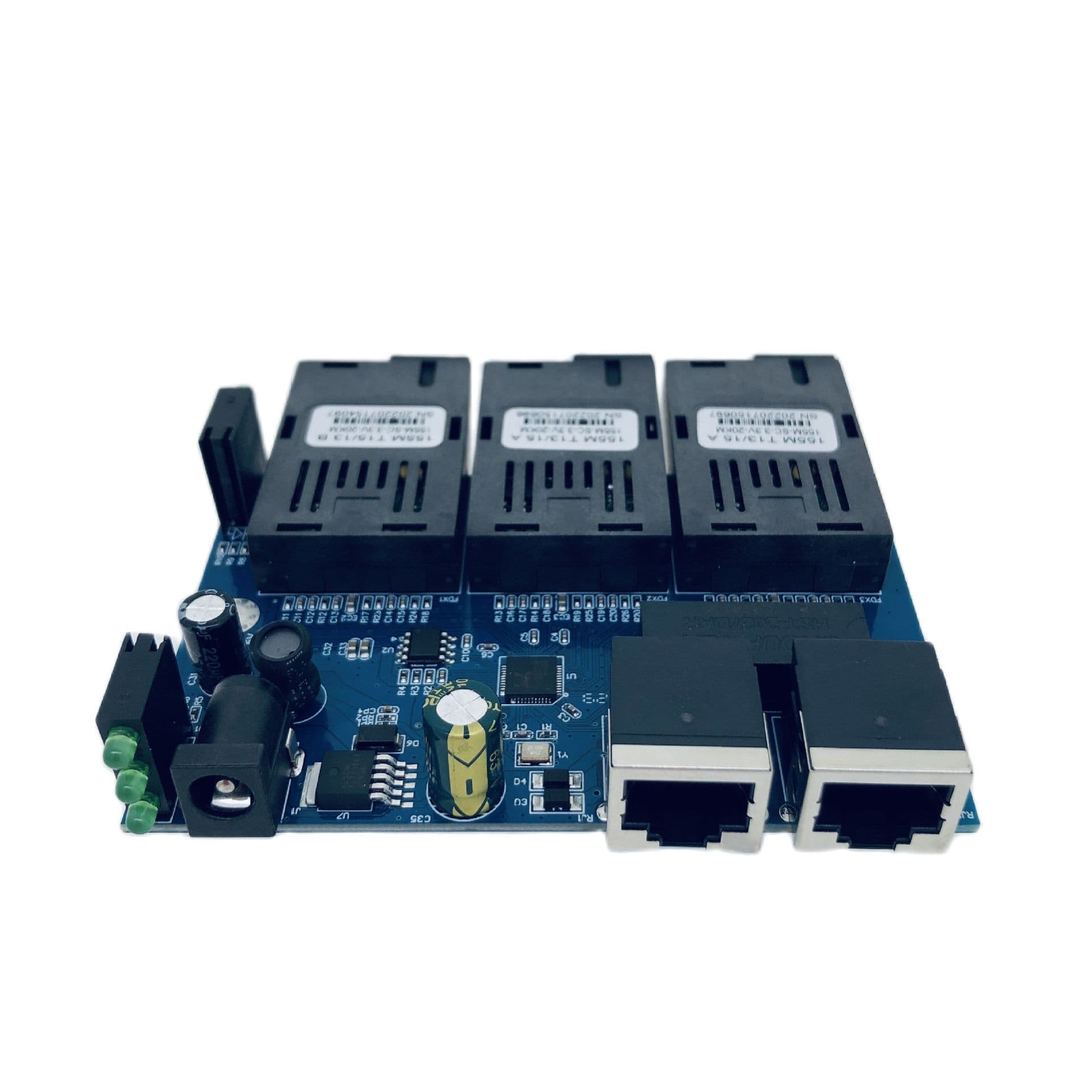 100M 3 Fiber 2 Ethernet Single Mode AB Fiber Optic Transceiver POE 100M Switch Optical-Electrical Converter SC Mainboard PCBA
