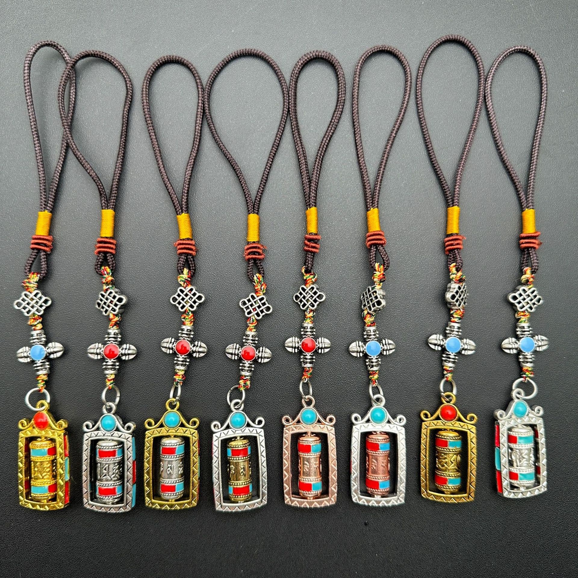 Exquisite ethnic-style Tibetan silver alloy Six-Syllable Mantra rotating for good luck and safety, car and bag hanging that can rotate