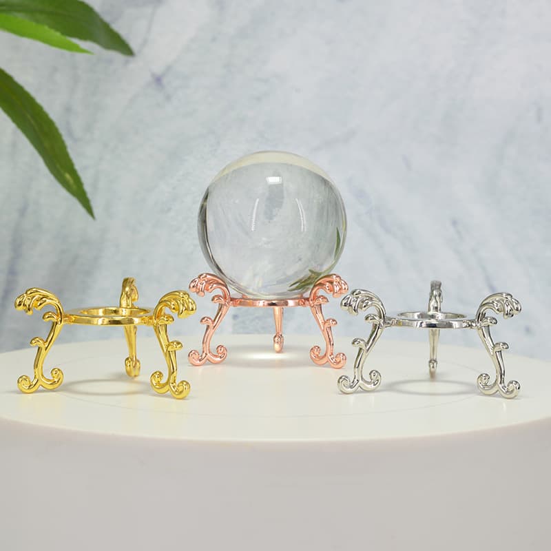 Factory direct crystal ball metal base modern auspicious cloud top ornament living room display triangular bracket stone base