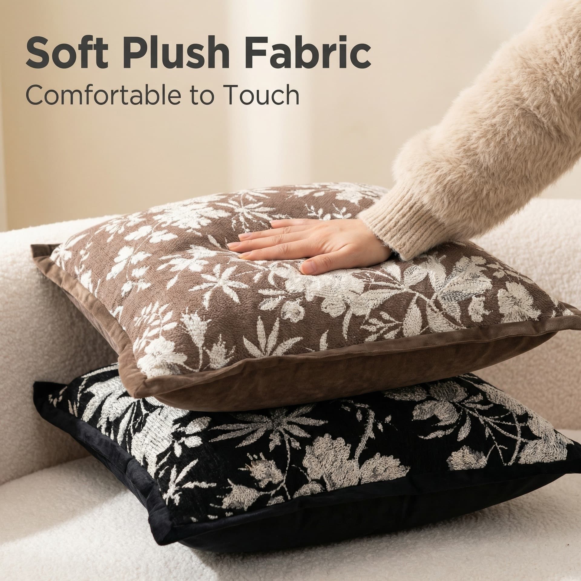 Luxury French Style Throw Pillow, High-End Sofa Cushion, Nordic Living Room Backrest, Chenille Jacquard Pillow Cover, Custom Label