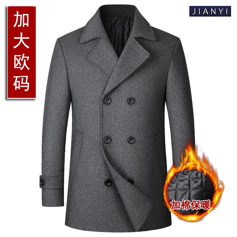 Autumn/Winter New European Size Men's Wool Overcoat Fashion Double-Breasted Lapel Mid-Length Wool Men's Coat Drop Shipping
