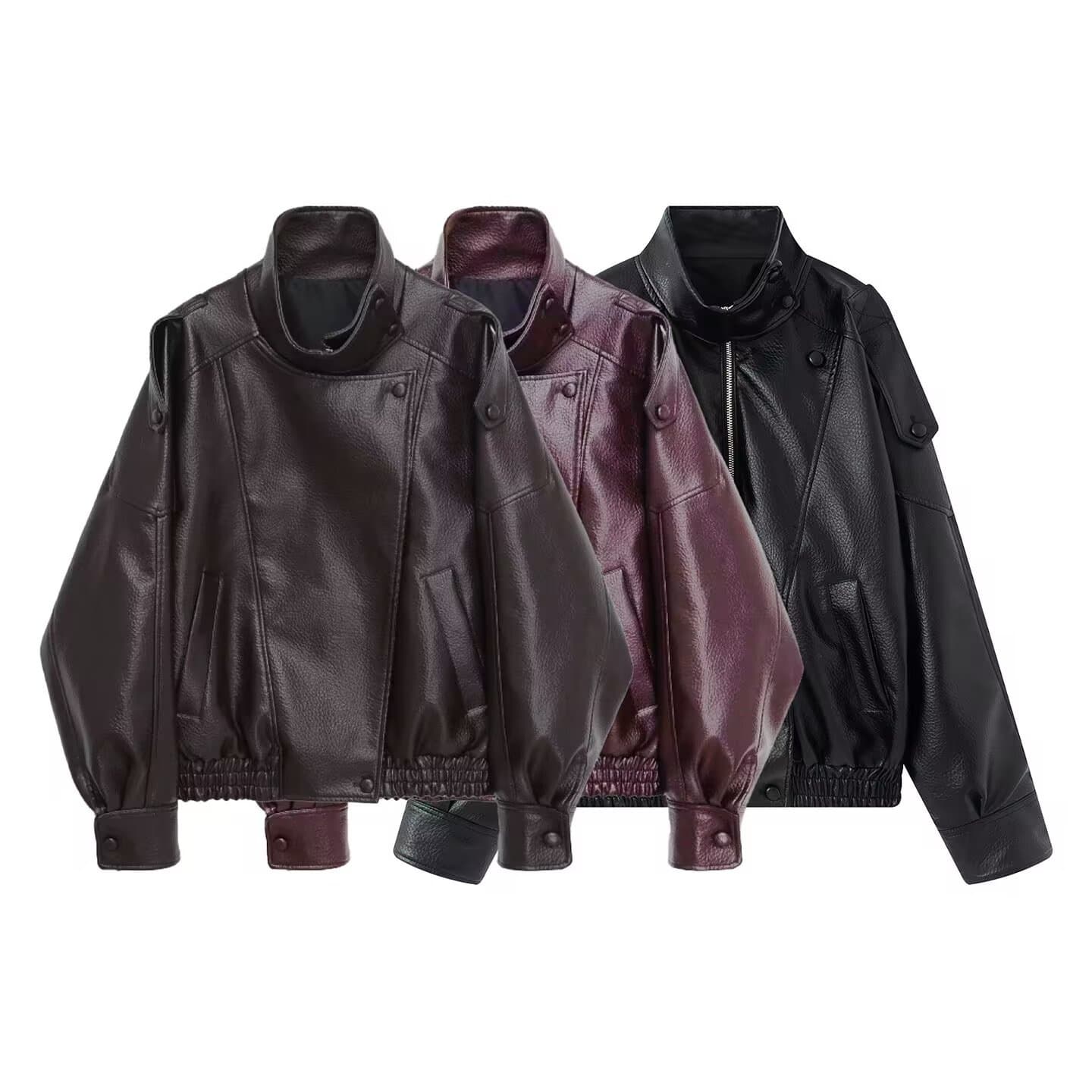 PB&ZA Cross-Border Source 2025 Fall New Arrival European & American Style Fashion Casual Loose Lychee Texture Leather Jacket Coat