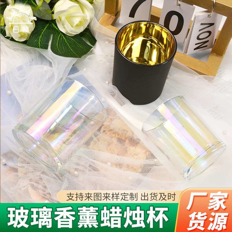 Wholesale spray white scented candle cup household glass candle jar black candle holder container ornament candle cup