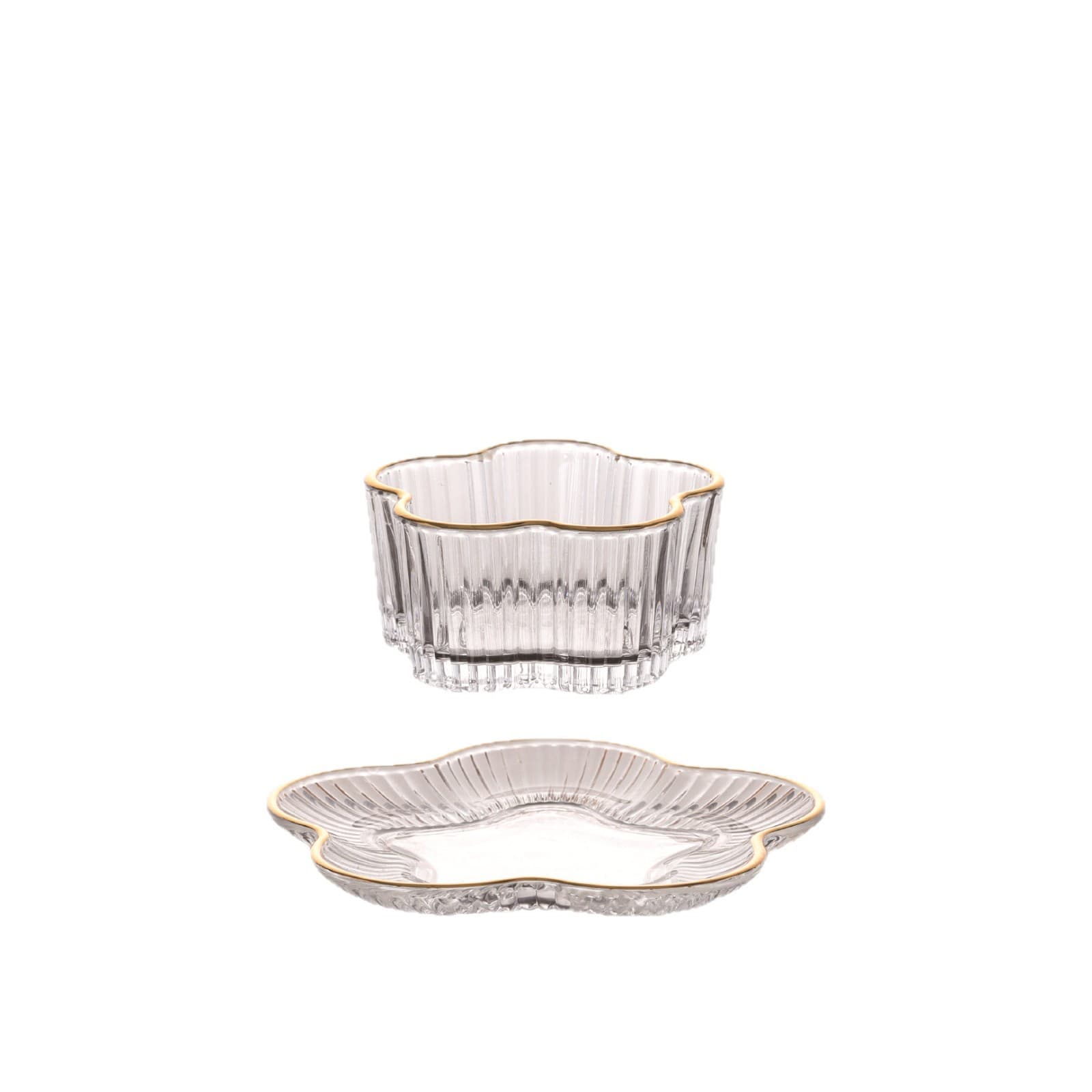 Gold Foil Glass Handleless Afternoon Tea Coffee Cup Glass Snack Plate Luxury Dessert Cup Plate Set Commercial High-End Design