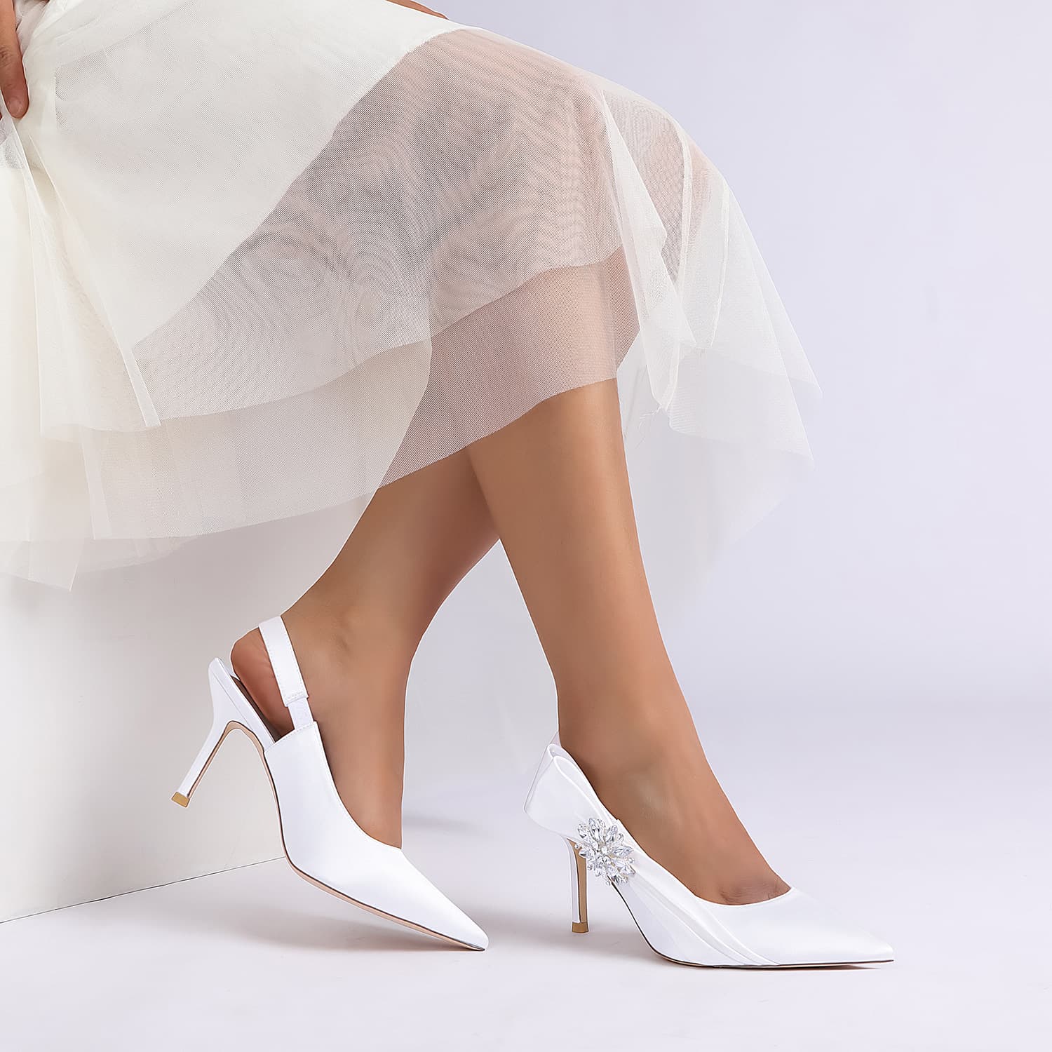2025 Women's High Heel Pointed Toe Rhinestone Back Strap Wedding Shoes Bride Shoes Bridesmaid Shoes Banquet Shoes 1962-62