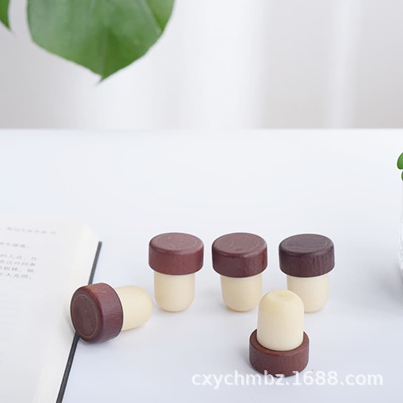 Factory direct supply of wooden bottle stoppers, T-shaped cork stoppers for wine bottles, customizable beech wood lids, polymer bottle stoppers