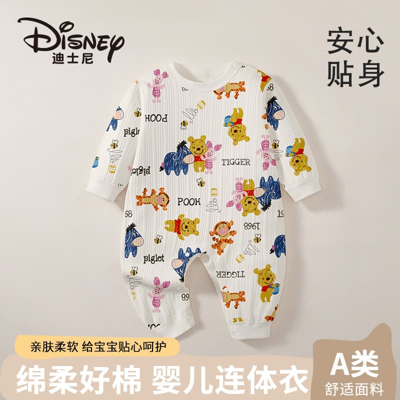 Disney Baby Clothes Spring/Autumn Pure Cotton Long Sleeve Romper, Small Months Baby Super Cute Outfits One-Piece Crawling Suit